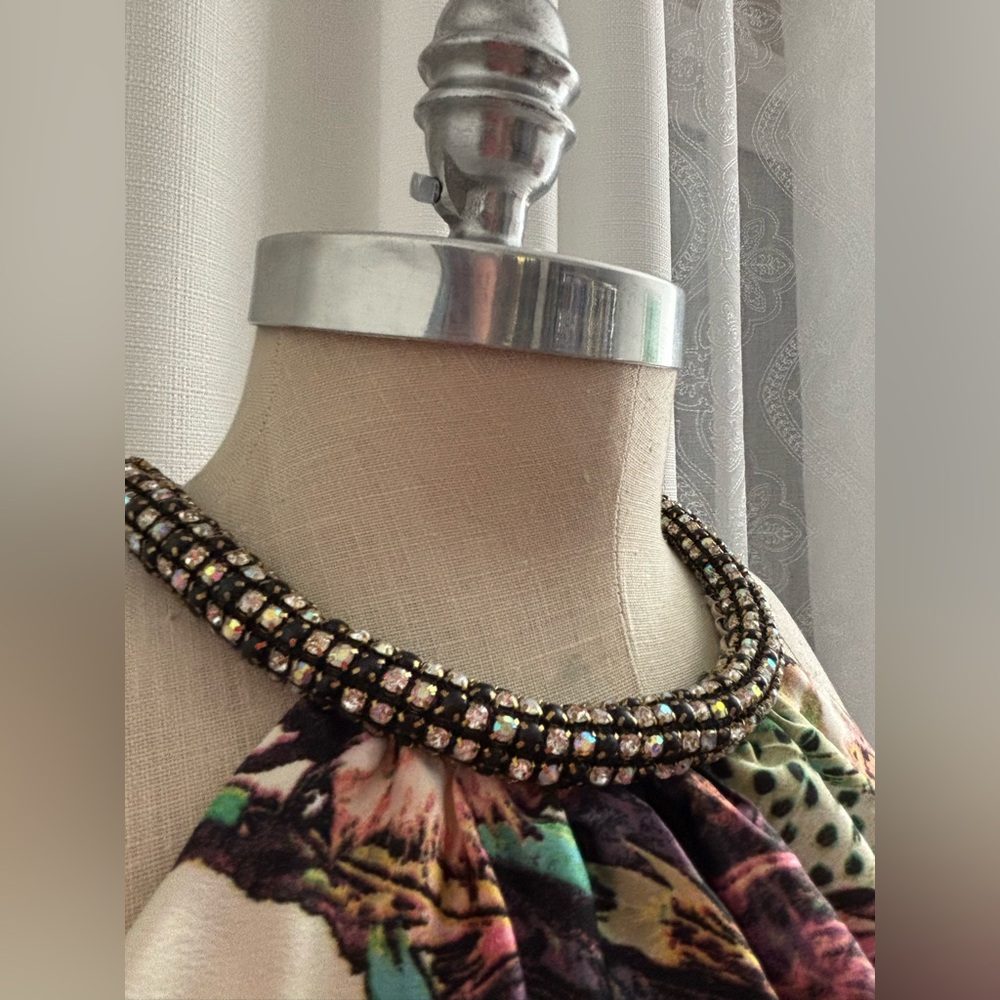 WOW Couture Multicolor Maxi Dress with Rhinestone Collar, EUC, Large